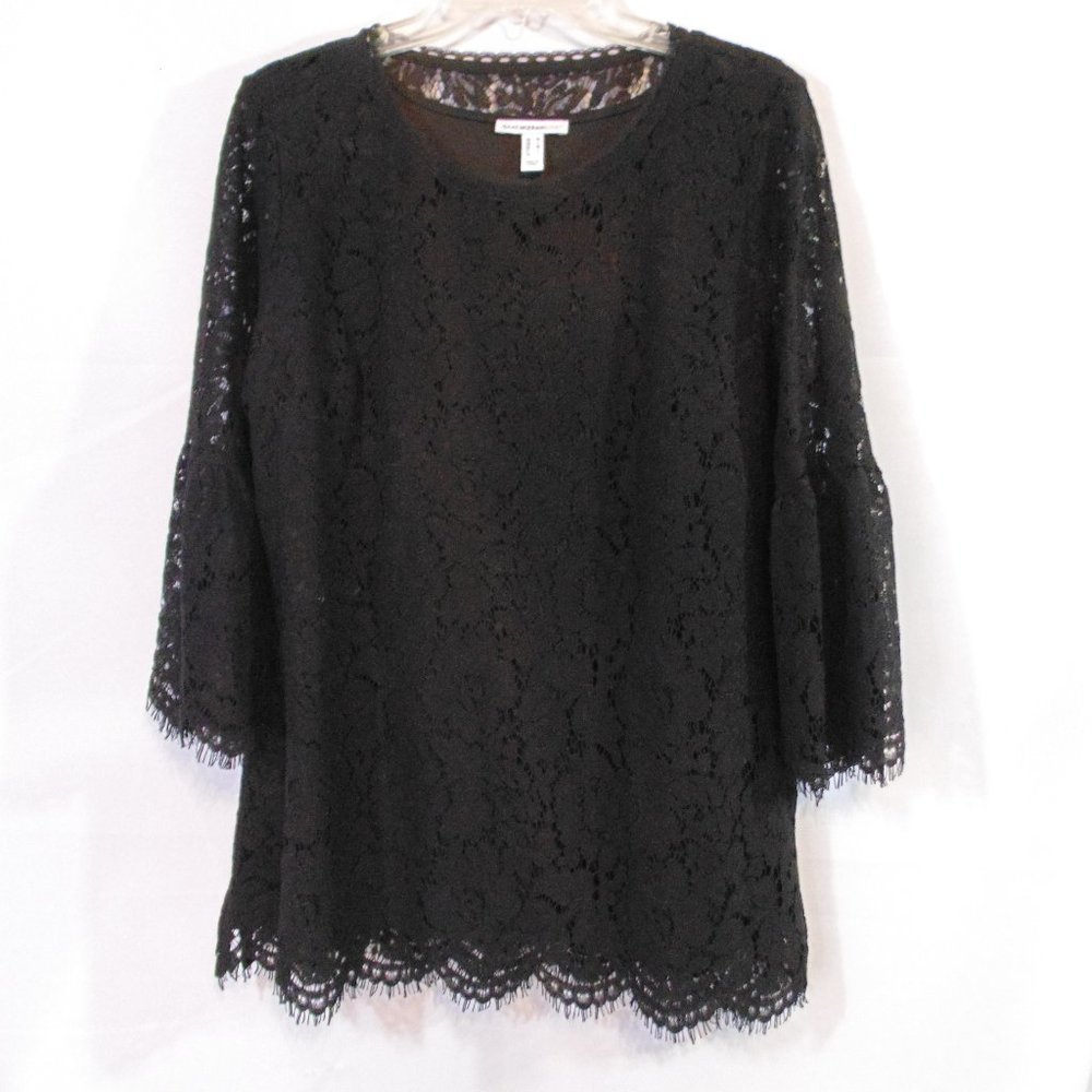 Isaac Mizrahi Live Lace top with fringe hems Medium - Picture 1 of 3
